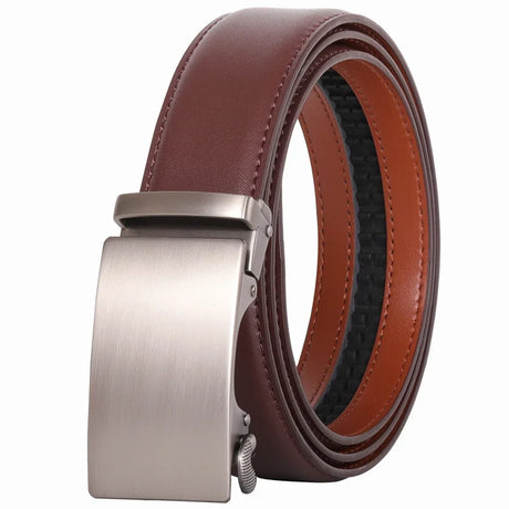 Plyesxale Brown Leather Belt Men 2024 Automatic Buckle Mens Belt For Jeans Vintage Style Mens Belts Luxury Ceinture Homme B9