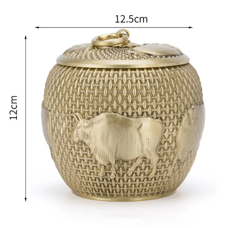 Pure Brass Pet Urn Cat Memorials Funerary Metal Pets Ashes Big Reliquary for Ashes Dogs Death Memory Cremation Urn for Human