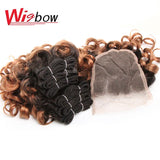 Human Brazilian Hair Weave Bundles With Closure Ombre Bouncy Curly Hair Bundles With 4x4 Closure For Women T1B27/30/99J 6+1/Lot