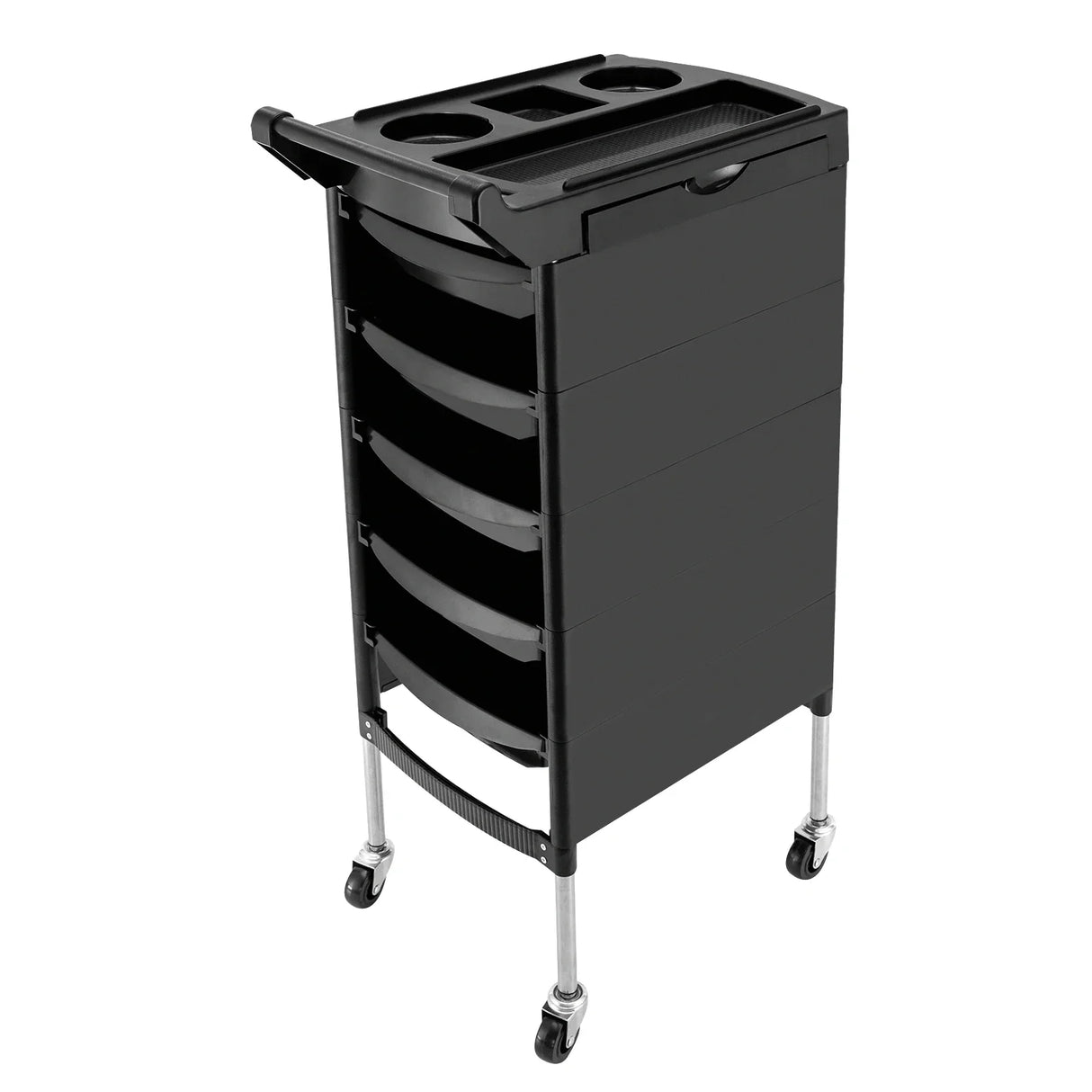 Salon Trolley with Handle and Rolling Wheels 5 Drawers and 2 Hair Dryer Holder Side Tray