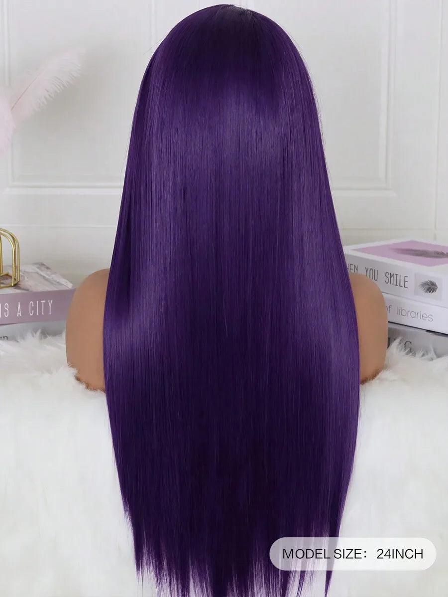 Purple Synthetic Lace Front Wigs Pre Plucked Natural Hairline Long Wigs For Women Glueless Straight Heat Resistant Fiber Hair