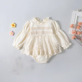 Spring Summer Solid Princess Baby Girl Tutu Skirt Style Bodysuit Toddler Infant Waffle One Piece Lace Party Outfit Play Suit