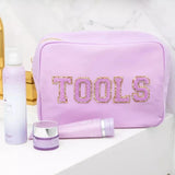 Customize DIY Letters Patch Heart Pearl Rhinestone Nylon Durable Waterproof Pouch Makeup Case Nylon Travel Cosmetic Bag