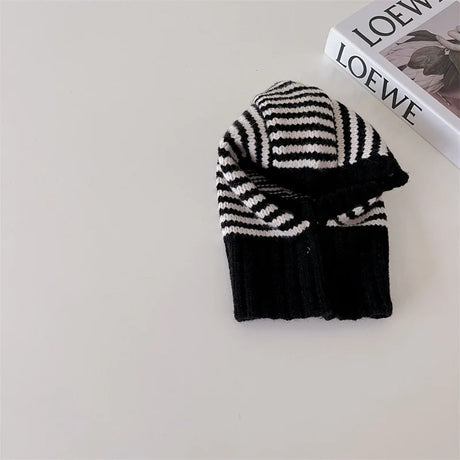 2-6Y Unisex Kids One-Piece Hats Scarf Winter Baby Girls Boys Stripe Knit Cap Woolen Yarn Scarf Earmuff Warm Keep Set for Outdoor