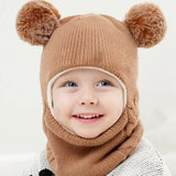 2024 Autumn and Winter Kids Balaclava Hat PomPom Knit Beanie Hats for Baby Hat Scarf Snood with Fleece Lining Caps for Boys