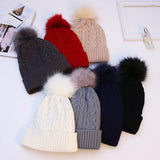 Women Winter Bonnet Soft Thick Beanies Fleece Lined Dual Layer Faux Fur Pom Pom Knitted Hats Fashion Outdoor Sports Skullies  Ca