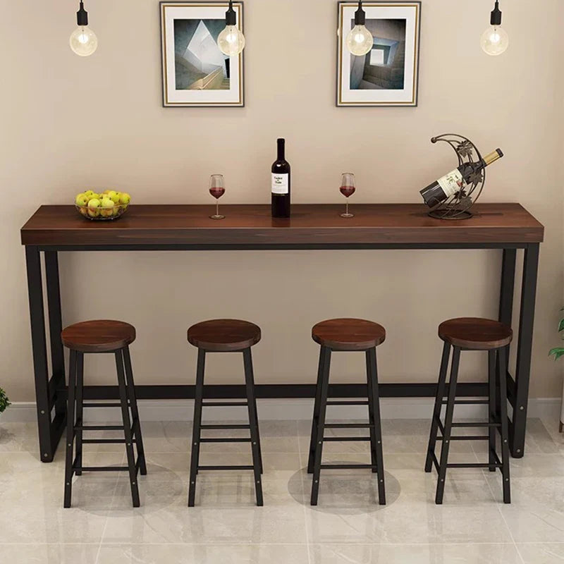 Wrought Iron Solid Wood Home Bar Table Long Against The Wall High Table Tea Shop Coffee Bar Table Bar Furniture