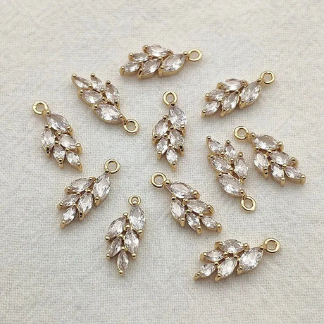 New Arrival! 17x7mm 50pcs Cubic Zirconia Feather Charm For Handmade Necklace Accessories Earring Parts DIY Jewelry Findings