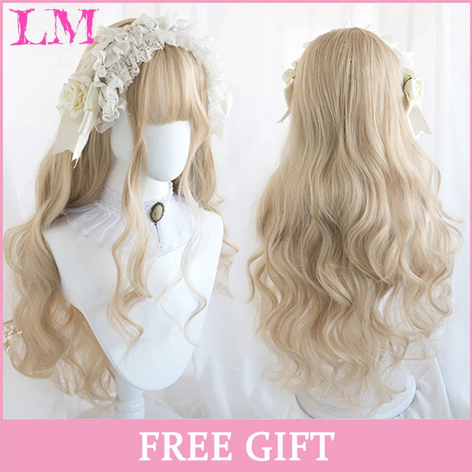 LM Dark Brown Wig Long Wave Wigs for Women Synthetic Hair Wig With Bangs Heat Resistant Party Daily Natural Use