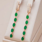 Kienl New Trend Vintage Long Tassel Earring 585 Rose Gold With Green Natural Zircon Women Drop Earrings Bride Wedding Jewelry