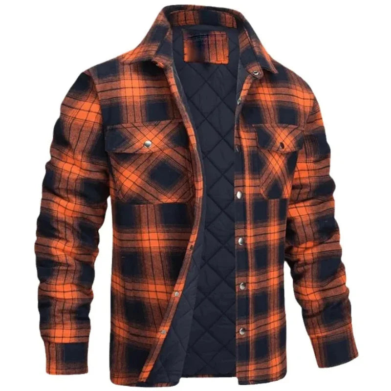 Autumn Winter Fashion Men's Coat Long Sleeve Lapel Plaid Thick Shirt Men's Jacket