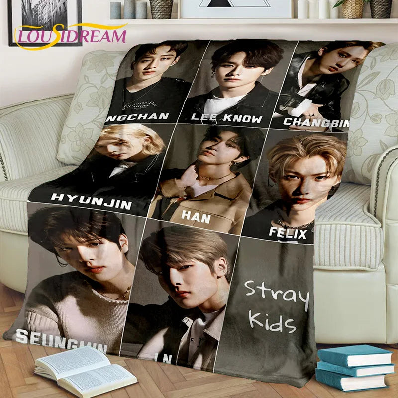 Korea Singer 3D Kpop Stray Kids Blanket,Soft Throw Blanket for Home Bedroom Bed Sofa Picnic Travel Office Rest Cover Blanket Kid