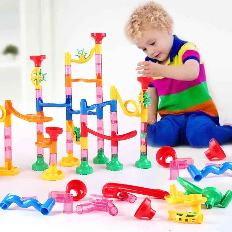 DIY Construction Marble Run Race Track Building Blocks Kids 3D Maze Ball Roll Toys kid Christmas Gift build a circuit