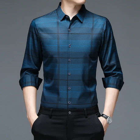 Spring Autumn Plaid Polo Shirt Men's Long Sleeve Shirts Casual Fashion Business Shirts Male Formal Top