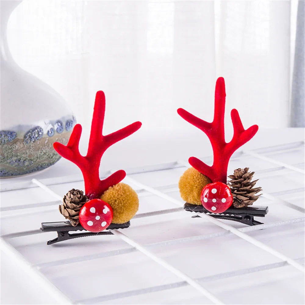 2pcs Pack Cute Reindeer Ears Hair Clip Classic Christmas Festive Women Kids Barrettes Party Cosplay Hair Accessories For Girls