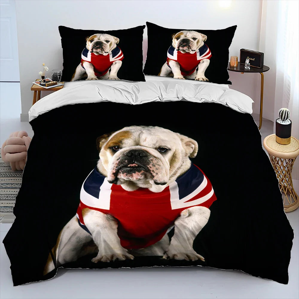 Cartoon Pitbull Dog Comforter Bedding Set,Duvet Cover Bed Set Quilt Cover Pillowcase,King Queen Size Bedding Set for Adult Child