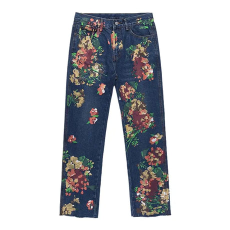 REDDACHiC ICON Men's Graffiti Floral Straight Jeans Brushed Vintage Wash Raw Edge Pencil Pants Big Size Aesthetic Y2k Clothes