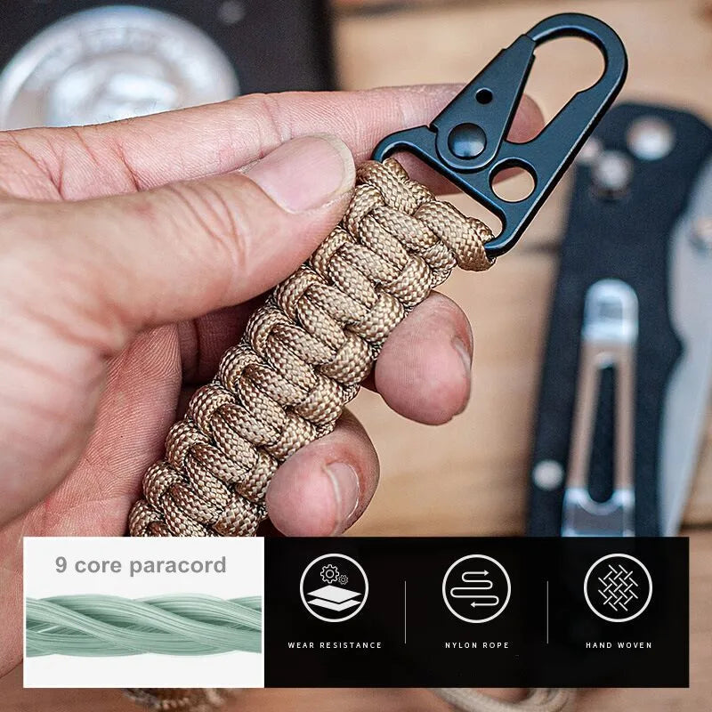 Camping Tactical Anti-lost 9 Core Paracord Waist Hanging Rope Keychain Outdoor Emergency Survival Tool Buckle Hook