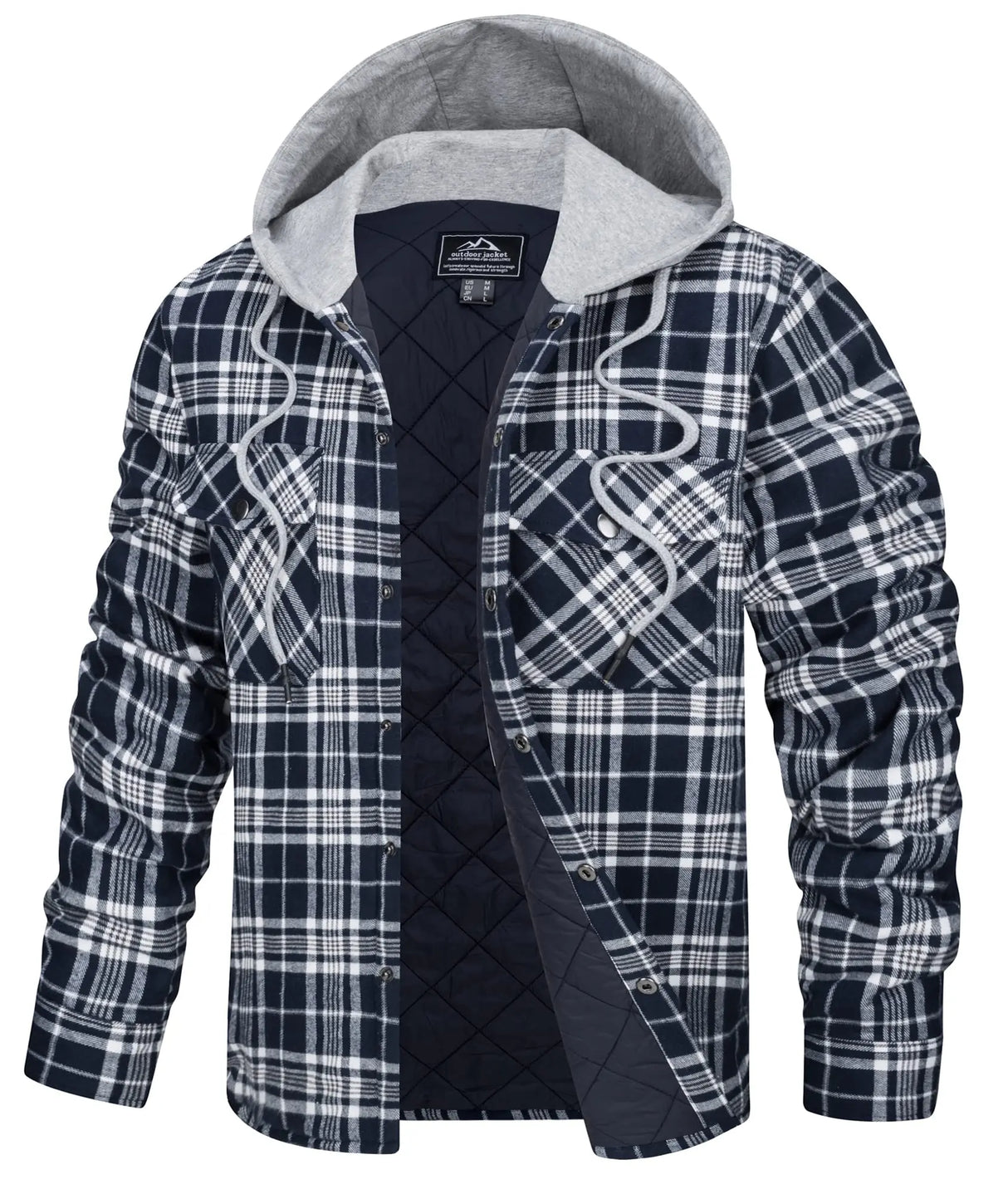 TACVASEN Cotton Flannel Shirt Jacket with Hood Mens Long Sleeve Quilted Lined Plaid Coat Button Down Thick Hoodie Outwear