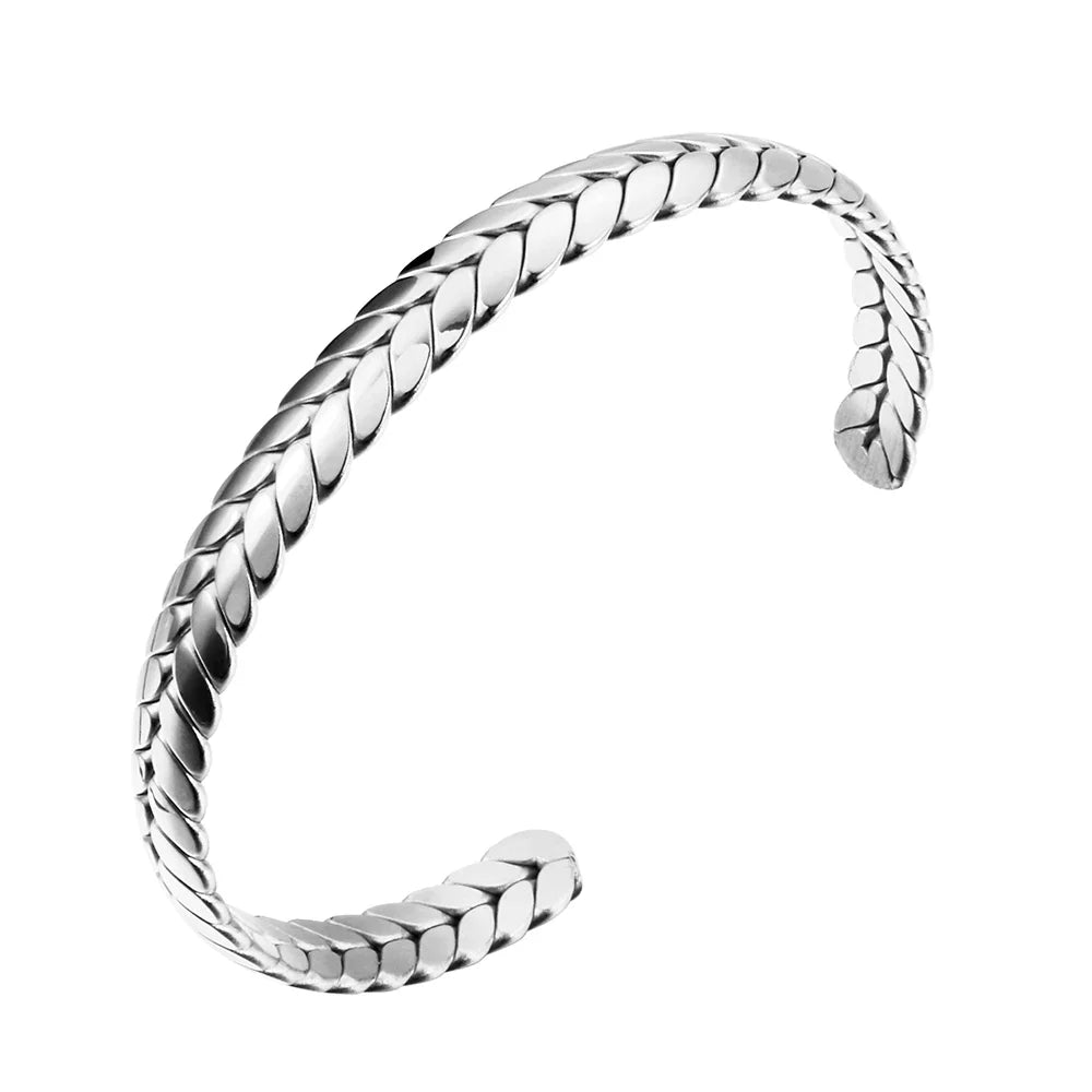 Classic Stainless Steel Open Cuff Bangles Adjustable Ball Chain Metal Wheat Ear Bracelet For Women Girl Waterproof Jewelry Gift