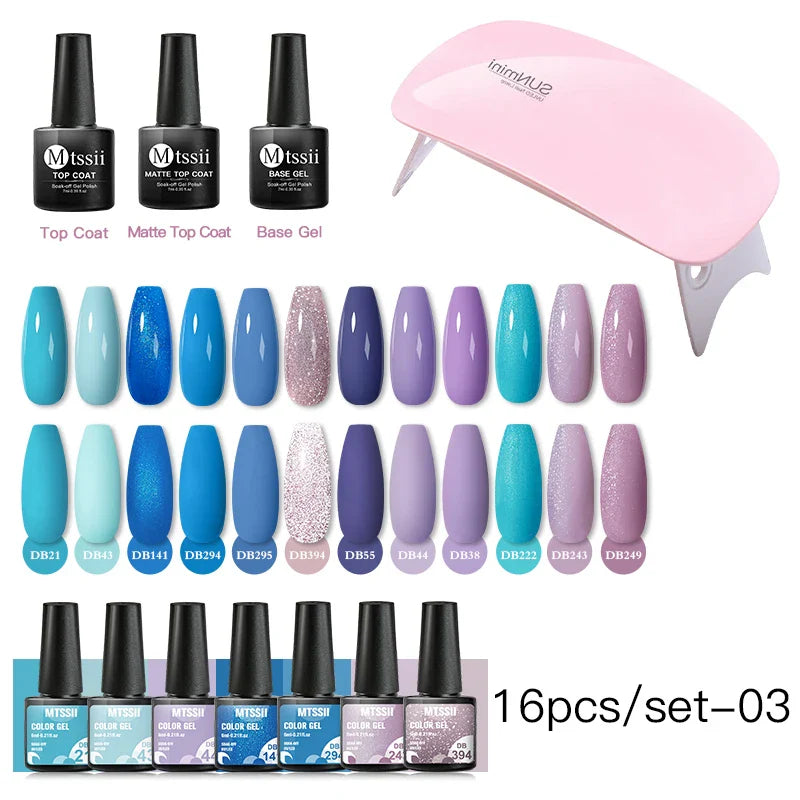 Mtssii  13/16Pcs Gel Nail Polish Set With 36W UV Lamp Dryer Manicure Kit Semi Permanent Soak Off Base Top Coat Nail Art UV Gel