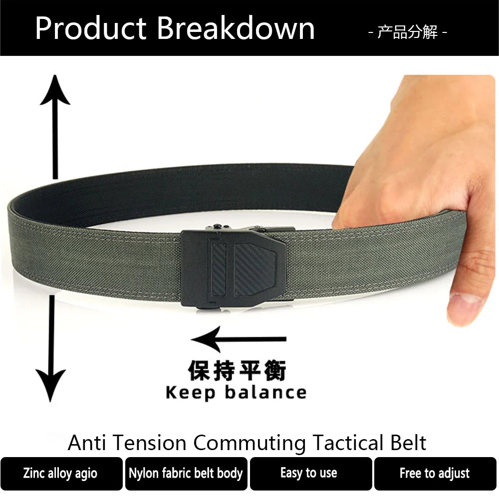 TUSHI New Hard Tactical Belt for Men Metal Automatic Buckle IPSC Gun Belt 1100D Nylon Military Belt Outdoor Sports Girdle Male