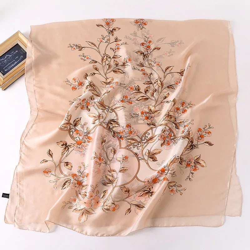 100% Natural Silk Scarf Women Luxury Brand Digital Print Flowers Silk Pashmina Shawl Female Long Bandana Foulard 2020 Oversize