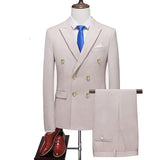 2023 Fashion New Men's Business Double Breasted Solid Color Suit Coat / Male Slim Wedding 2 Pieces Blazers Jacket Pants Trousers