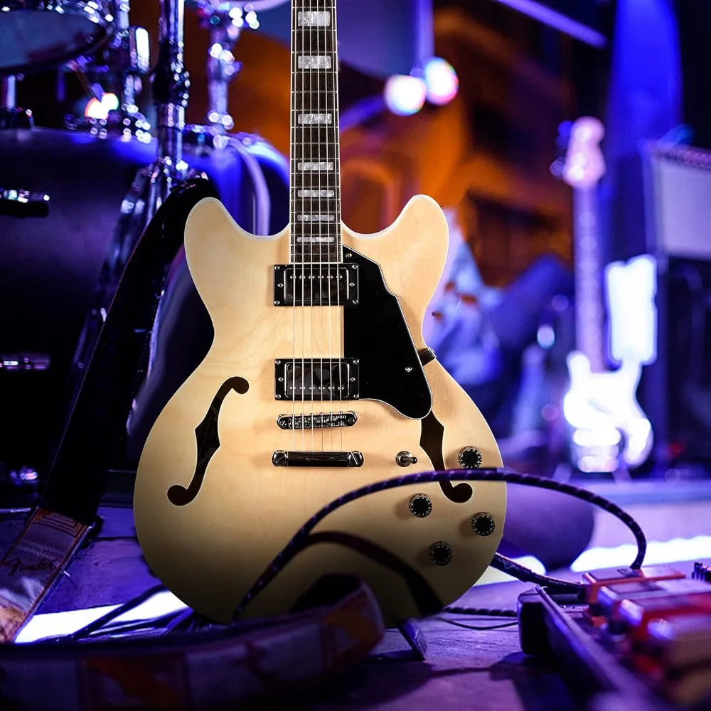 Electric Guitar with Full-Scale, Stainless Steel Frets (Natural), Semi-Hollow Body Guitar