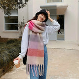 Winter Women Plaid Scarf Winter AC Pamanhmina Shawls Cashmere Thick Wraps Lady Tassel Warm Scarves Rainbow Hairy Bufanda Man