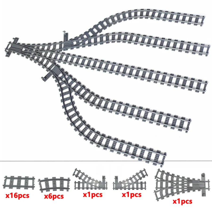 City Train Tracks Forked Flexible Railway Bridge Rail Viaduct Buliding Block Toy Straight Cruved Soft Track Bricks Leduo Gift