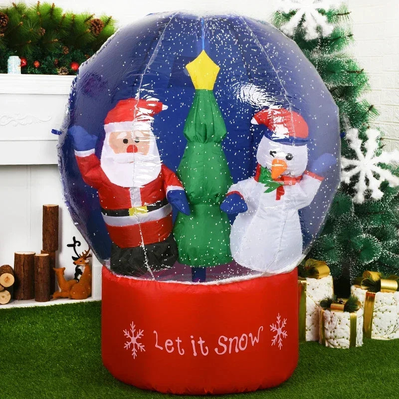 Christmas Inflatable Decoration Santa Claus Snowman Hot Air Balloon LED Lighted Snowing Inflatable Toy New Year Xmas Party Decor