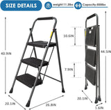 3 Step Ladder, GOLYTON Folding Step Stool with Anti-Slip Wide Pedal & Convenient Handgrip, 500lbs Capacity Steel Ladder