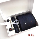 6-piece Set Classic Printed DotsTies for Men Kerchief Square Cufflinks Brooch Tie Clip Bussiness Wedding Party Suit Gift Box Set