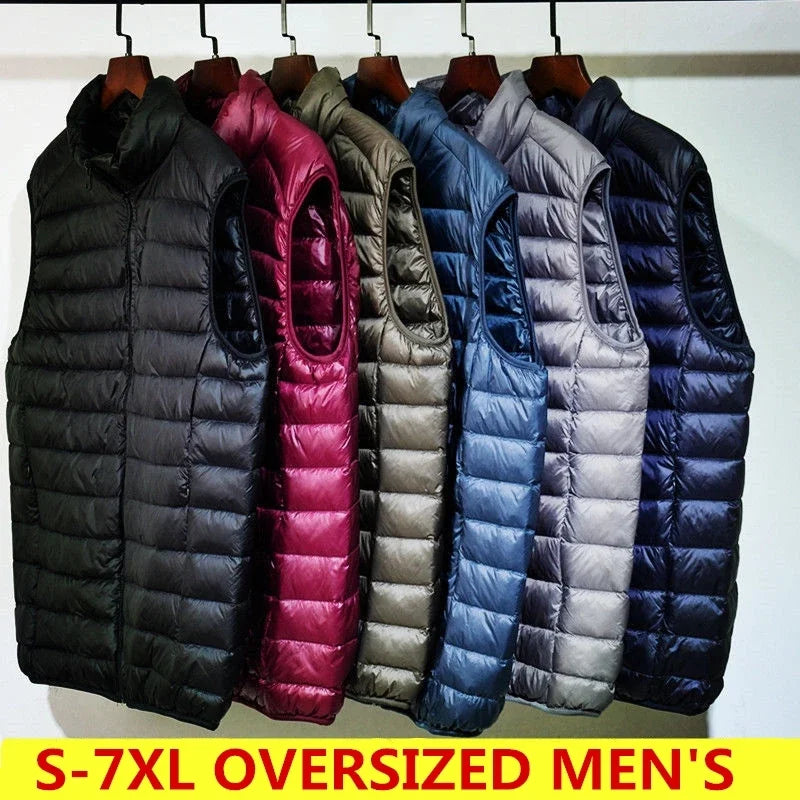 Men's Sleeveless Puffer Jacket 2023 New Autumn Spring Lightweight Water-Resistant Packable Men Down Vest Coat Plus Size 5xl 6xl