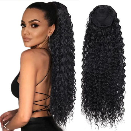 Long Curly Ponytail 80CM Synthetic Drawstring Ponytail Extensions Clip In Wrap Around Pony Tail Curls Ombre Color Anjo Plus