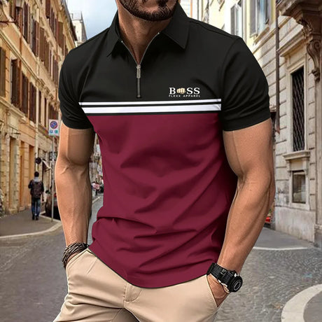 Spring Summer Autumn New Men's Short-sleeved Polo Shirt Sports Fitness Fashion Color Contrast Zipper High Quality Polo Shirt