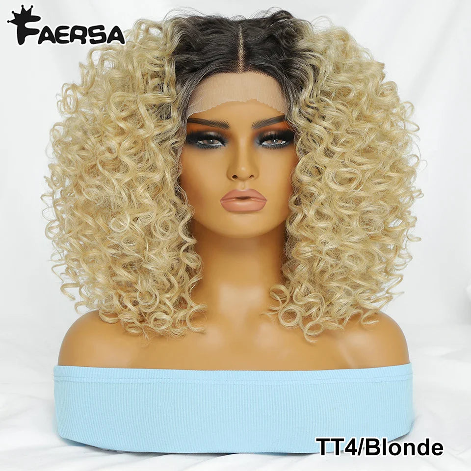 16" Kinky Curly Synthetic Lace Front Wig Black Blonde Wigs For Women Glueless Female Ginger Purple Heat Resistant Natural Hair