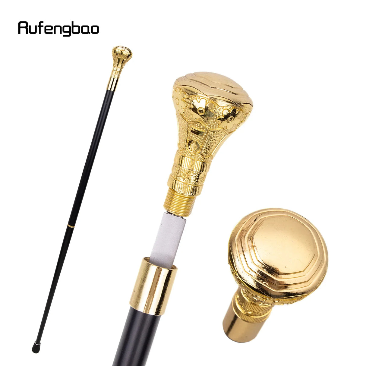 Golden Luxury Octagon Handle Walking Stick with Hidden Plate Self Defense Fashion Cane Plate Cosplay Crosier Stick 93cm