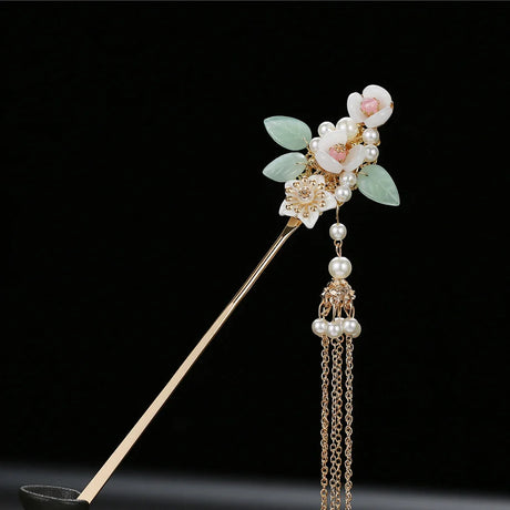 2023 New Chinese Hair Stick Girls Vintage Wedding Hanfu Decor Hairpin Flower Tassel Pearl Hair Bun Chopsticks Bride Hair Jewelry