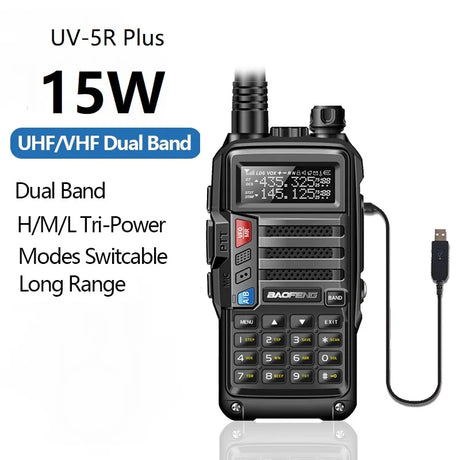 Baofeng UV-5R Plus 15W UHF/VHF Tri-Power Walkie Talkie 50 KM USB Long Range Upgrade of UV 5R UV-10R S9 Plus Two Way Radio