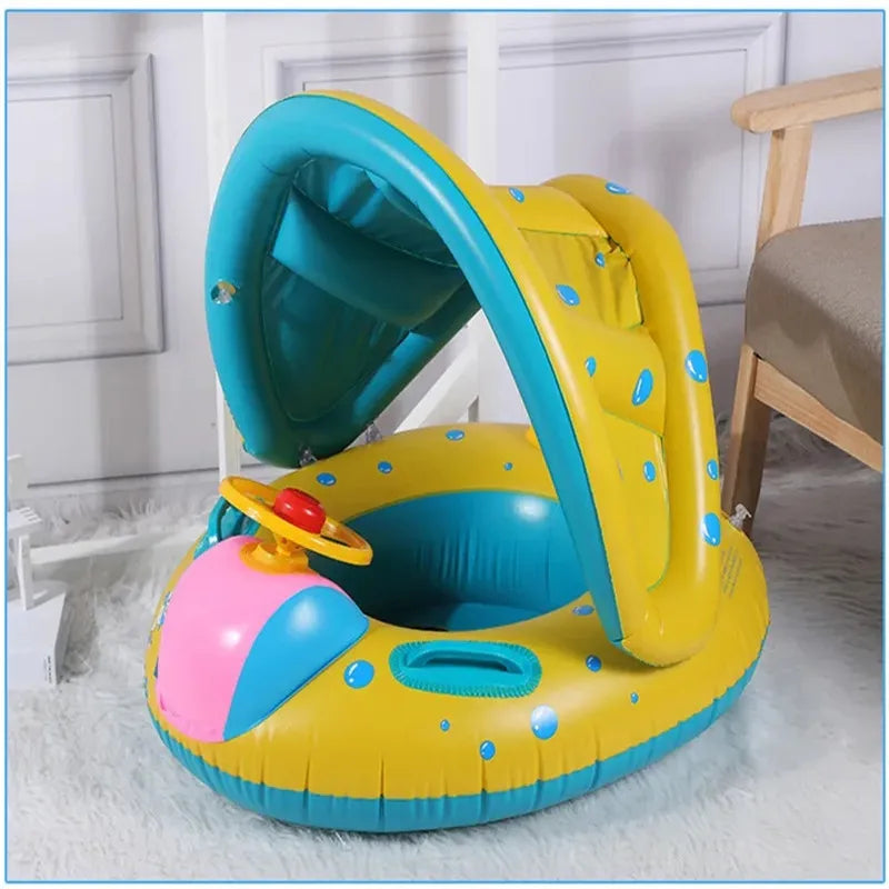 Inflatable Baby Toys Swim Ring Floating Seat Outdoor Swimming Pool Sun Shade Toddler Swim Circle Beach Water Toys for Children