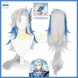 Neuvillette Cosplay Wig Game Genshin Impact Gray Mix Blue Hair Haipins Fontaine Heat-resistant Fiber Hair + Wig Cap Halloween