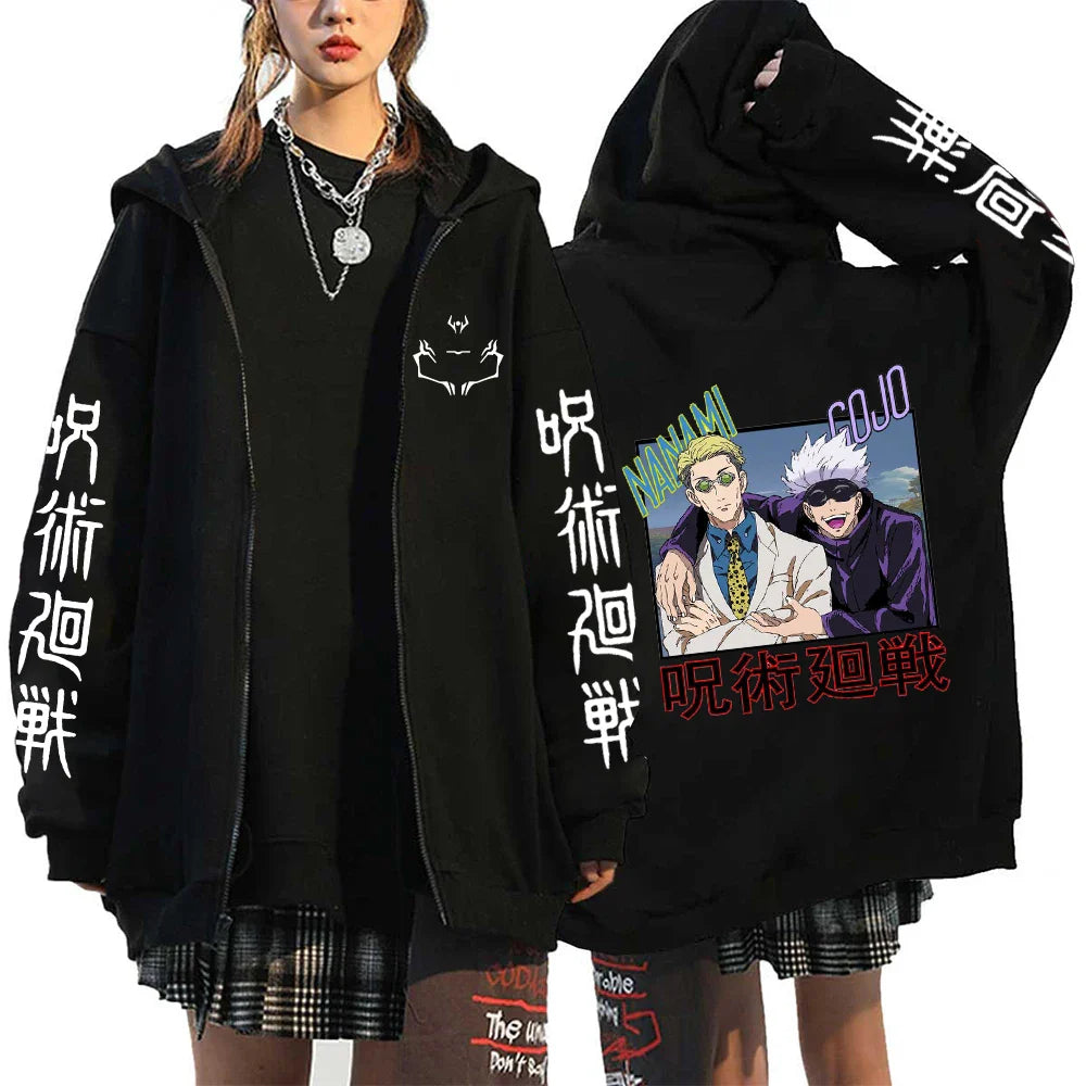 Autumn Zip Up Jacket Anime Jujutsu Kaisen Zip Plus Size Hoodie Streetwear Men Women Sweatshirts Harajuku Unisex Casual Clothing