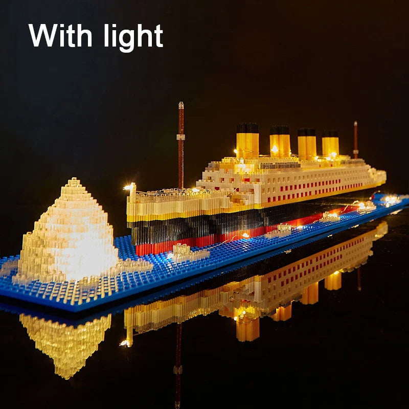 Titanic ship model children's toys birthday gift assembly building block plastic block with lamp toy Titanic building block toy