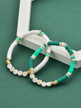 2 pieces of fashionable St. Patrick’s Day soft clay rice beads acrylic four-leaf clover lucky element trend bracelet