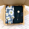 Viola Design 6PCS Gift Box Floral Solid Cotton Sock Tie Sets Clip Pin Cufflinks Hankie Men Wedding Party Daily Cravat Accessory