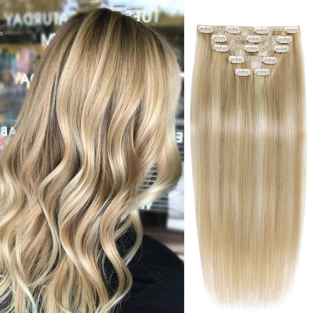 BHF Clip in Hair Extensions Human Hair Straight Remy Hair Natural Black Light Brown Honey Ombre Hair Extensions With Clips 70g