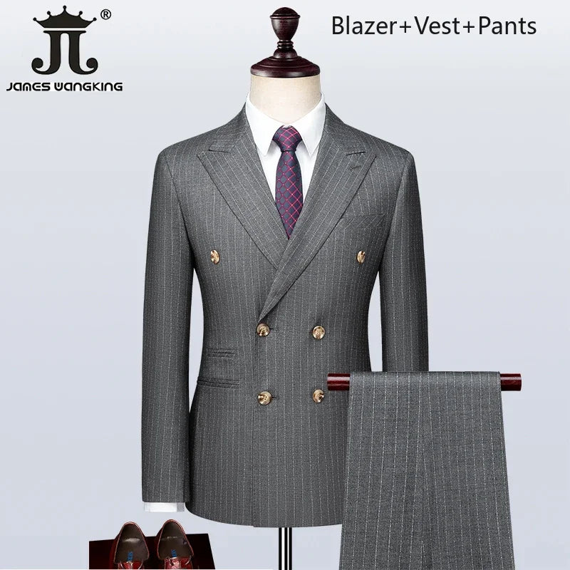 S-5XL ( Blazer + Vest + Pants ) Boutique British Style Mens Suit Plaid Groom Wedding Dress Business Casual Formal Suits 3Pcs Set