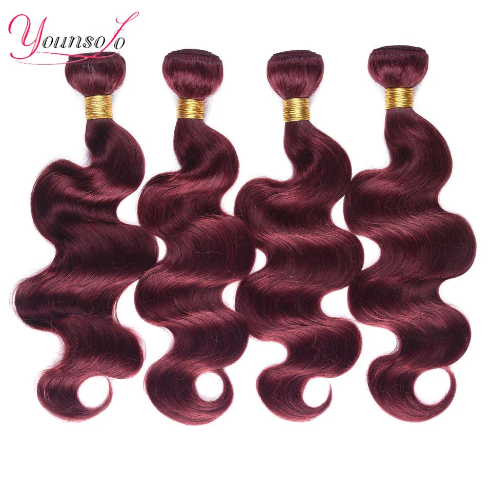 Burgundy Human Hair Bundles With Closure 99j Body Wave Bundles With Lace Closure Brazilian Red Body Wavy Hair With 4 x4 Closure